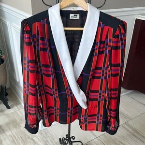 Red Plaid vintage Blazer with White removable Lapel made in German